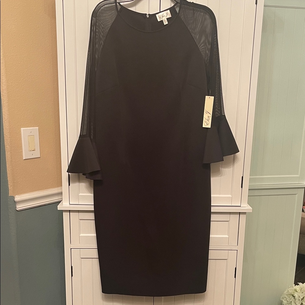 Eliza J Black Dress with Sheer Bell Sleeves